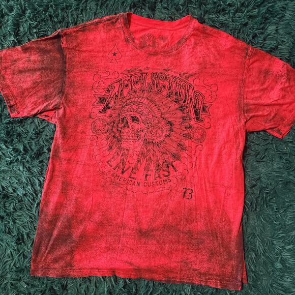 Vintage Affliction American Customs Red Skull Headdress Tee Size 4XL - Picture 1 of 7